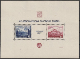 CSSR: 1937, Blockausgabe: Mi. Nr. 1, Briefmarkenausstellung, Preßburg (Bratislava) (I).  **/MNH - Blocchi & Foglietti