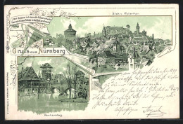 Lithographie Nürnberg, Blick Vom Hallerthor Zur Burg, Henkersteg  - Nuernberg