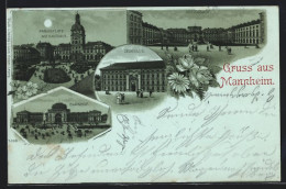 Mondschein-Lithographie Mannheim, Paradeplatz Mit Kaufhaus, Zeughaus, Bahnhof  - Mannheim