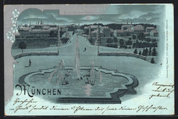 Mondschein-Lithographie München, Blick Von Der Luitpoldbrücke Mit Brunnen  - München