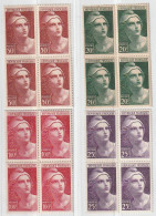 MARIANNE DE GANDON - N° 730 à 733 Par Bloc De 4. Taille Douce 14x13 . Format 22x36 NEUF ** - Unused Stamps