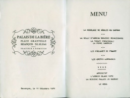 27 - MENU - PALAIS DE LA BIERE Place Granvelle BESANCON 11 Décembre 1971 - Menus