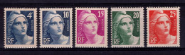 MARIANNE DE GANDON - N° 725 à 729 . Taille Douce 14x13 .NEUF ** (16) - Unused Stamps