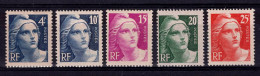 MARIANNE DE GANDON - N° 725 à 729 . Taille Douce 14x13 .NEUF ** (17) - Unused Stamps