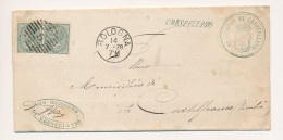 1878 BOLOGNA CERCHIO + NUMERALE A SBARRE + CRESPELLANO LINEARE INCLINATO VERDE DI COLLETTORIA RURALE + TIMBRO ARALDICO - Poststempel