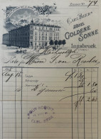 Innsbruck 1895. Hotel Goldene Sonne Invoice, Tyrol - Austria