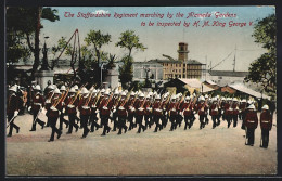 Postal Gibraltar, The Staffordshire Regiment Marching By The Alameda Gardens To Be Inspected By H. M. King George V.  - Gibraltar