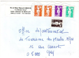 1994  CAD LE TOUVET Sur Marianne De Briat  2 X  1,00 + 0,50 + 0,20 + 0,10  Envoyée à GAP - Cartas & Documentos