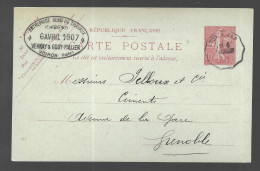 Entier Postal Mouchon 10 Centimes, Cachet De L'entreprise Générale De Travaux Vernay & Gouy-Pallier à Voiron  (A17p94) - Postales Tipos Y (antes De 1995)