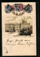 Passepartout-Lithographie Berlin, Schloss Und Denkmal, Wappen  - Autres & Non Classés