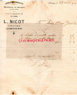 87 -LIMOGES -FACTURE L. NICOT- AMEUBLEMENTS MEUBLES TAPISSEIR  LITERIE-23 RUE CONSULAT- SAINT MARC GIRARDIN -1915 - Ambachten