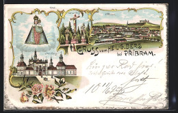 Lithographie Pribram, Kloster Heiliger Berg, Ortsansicht  - Tsjechië