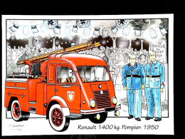 ► CAMION POMPIER RENAULT1400 K 1950 - Bal Du 14 Juillet  - CPM Illustrateur - Brandweer