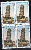 ITALIA REPUBBLICA ITALY REPUBLIC 1973 LA TORRE DI PISA TOWER LIRE 50 QUARTINA BLOCK USATO USED OBLITERE' - 1971-80: Usados