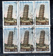 ITALIA REPUBBLICA ITALY REPUBLIC 1973 LA TORRE DI PISA TOWER LIRE 50 BLOCCO BLOCK USATO USED OBLITERE' - 1971-80: Usati