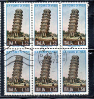 ITALIA REPUBBLICA ITALY REPUBLIC 1973 LA TORRE DI PISA TOWER LIRE 50 BLOCCO BLOCK USATO USED OBLITERE' - 1971-80: Usados