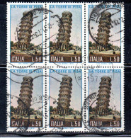 ITALIA REPUBBLICA ITALY REPUBLIC 1973 LA TORRE DI PISA TOWER LIRE 50 BLOCCO BLOCK USATO USED OBLITERE' - 1971-80: Usati