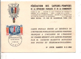 CARTE MAXIMUM 1964 SAPEURS POMPIERS 1964 - 1960-1969