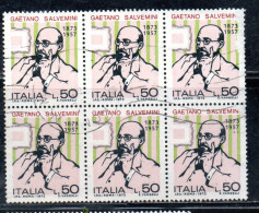 ITALIA REPUBBLICA ITALY REPUBLIC 1973 GAETANO SALVEMINI CENTENARIO NASCITA BLOCCO BLOCK LIRE 50 USATO USED OBLITERE' - 1971-80: Usados