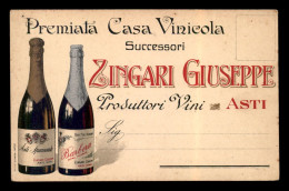 ITALIE - ASTI - PREMIATA CASA VINICOLA SUCCESSORI ZINGARI GIUSEPPE - PUBLICITE - Asti