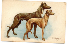 CPA   ILLUSTRATEUR  E. M. HOLLYER -   CHIENS   GREYHOUND ET WHIPPET - Honden