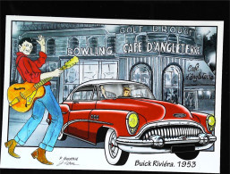 ► BUICK RIVIERA 1953 - Johnny Hallyday à L'intérieur  - Paris Drouot   - CPM Illustrateur - Voitures De Tourisme