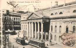 LISBOA - Theatro D. Maria II E Carro Elétrico, Tramcar, Tramway  (2 Scans) - Lisboa