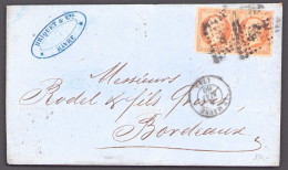 FRANCE 1853 - YT 16 (2x) Sur Lettre Du Havre à Bordeaux - 1853-1860 Napoléon III.