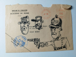 Dessin Carricature Satirique Militaire Allemand Casque à Pointe Et Autres Enveloppe Ministère éducation Académie REIMS - Documents