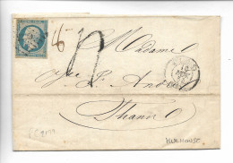 MULHOUSE Haut Rhin Sur Pl N°14 (PC 2199) 10/11/1854 + Taxe Manuscrite Pour Thann - 1849-1876: Classic Period