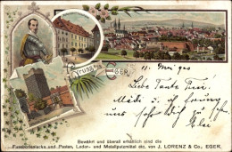Lithographie Cheb Eger Region Karlsbad, Wallenstein, Schwarzer Turm, Gesamtansicht - Tchéquie