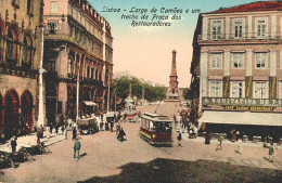 LISBOA - Largo De Camões, Restauradores E Antigo Café Suisso, Carro Elétrico, Tramcar, Tramway (2 Scans) - Lisboa