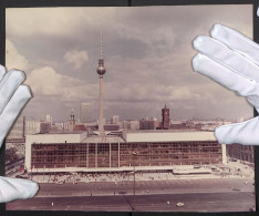 Fotografie Unbekannter Fotograf, Ansicht Berlin (Ost), Blick Auf Den Palast Der Republik Mit Fernsehturm, DDR Wappen  - Places