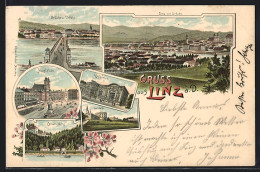 Lithographie Linz A. D., Brücke Und Urfahr, Calvarienberg, Ortsansicht  - Autres & Non Classés