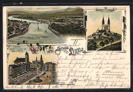 Lithographie Linz, Pöstlingberg, Ortsansicht, Franz Josef-Platz Mit Domkirche  - Autres & Non Classés