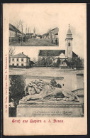AK Aspern A. D. Donau, Kriegerdenkmal Mit Einem Löwen, Blick Zur Kirche  - Other & Unclassified