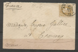 SOLDES - 1869-83 - COB N° 32B - Dent: 14 -oblitération SIMPLE CERCLE ANVERS - Sur Lettre Pour EPERNAY 10/08/1883 - 1869-1883 Leopold II