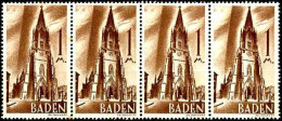 Allemagne ZOF Baden Poste N* Yv:13 Mi:13 Freiburger Dom Bloc/bande De 4 (points De Rouille) - Bade