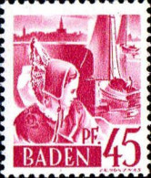 Allemagne ZOF Baden Poste N* Yv: 9 Mi:9 Trachtenmädchen Am Bodensee (points De Rouille) - Baden