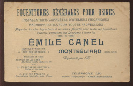 CARTE DE VISITE - EMILE CANEL, FOURNITURES POUR USINES, MONTBELIARD (DOUBS) - Visitenkarten