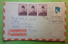 INDONESIA Java Djatiluhur Airmail  Cover President  Sukarno Stamps  , 1964 > Yverdon Suisse - Indonesien