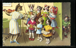 AK Katzenkinder Singen Im Chor, Vermenschlichte Tiere  - Autres & Non Classés