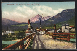 AK Bischofshofen, Strassenpartie Mit Kirche Und Hochkönig  - Sonstige & Ohne Zuordnung