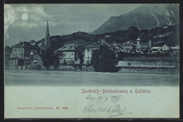 Mondschein-AK Innsbruck-Büchsenhausen, Teilansicht Mit Kirche Und Hafelekar  - Altri & Non Classificati