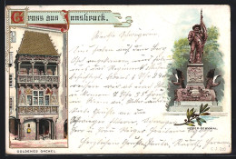 Lithographie Innsbruck, Gasthaus Goldenes Dachl, Hofer-Denkmal  - Sonstige & Ohne Zuordnung