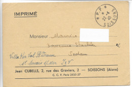 CAD P.P. SOISSONS SUR CARTE Imprime 1945   ....HH - 1921-1960: Modern Tijdperk