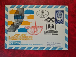 LETTRE/CARTE   AUTRICHE FDC 1964 WIEN FLUG FRANKFURT NEW YORL EUROPA 15 JAHRE KINDERDORFER  FLAMME NEW YORK - Other & Unclassified