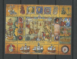 Yugoslavia 1992 500th Anniv. Discovery Of America S/S Y.T. BF 40 ** - Hojas Y Bloques