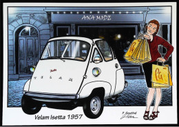 ► VELAM ISETTA 1955  - Dans Une Rue De Paris Shopping   - CPM Illustrateur - Toerisme