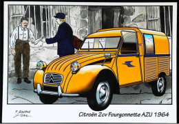 ► CITROËN 2CV Fourgonnette AZU De La Poste PTT -  France Rurale   - CPM Illustrateur - Voitures De Tourisme